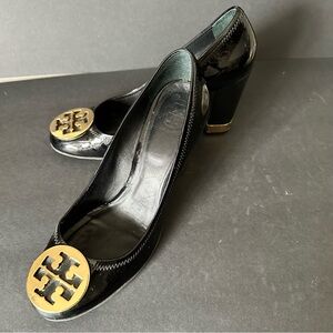 Tory Burch Patent Black Leather Maddie Block Heel Pumps Size 9.5